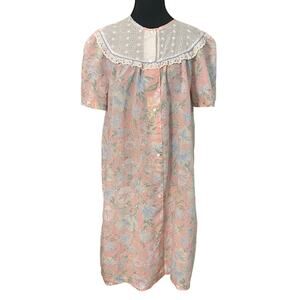 Vintage 80s Pink‎ Floral Eyelet Collar Nightgown Soft Girl Grannycore Tradwife